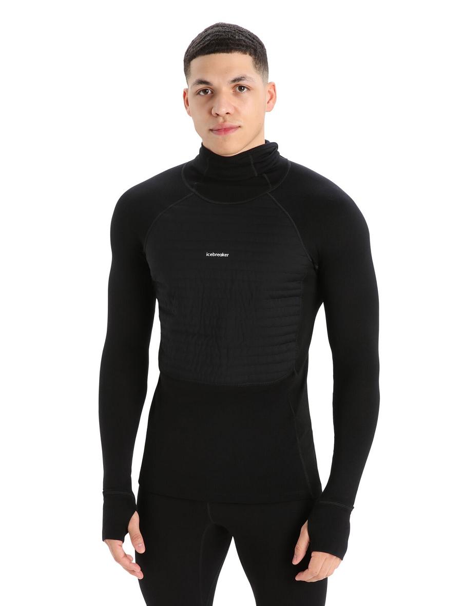 Black Men\'s Icebreaker ZoneKnit™ Merino Insulated Long Sleeve Hoodie Base Layers | USA 1330SGLO